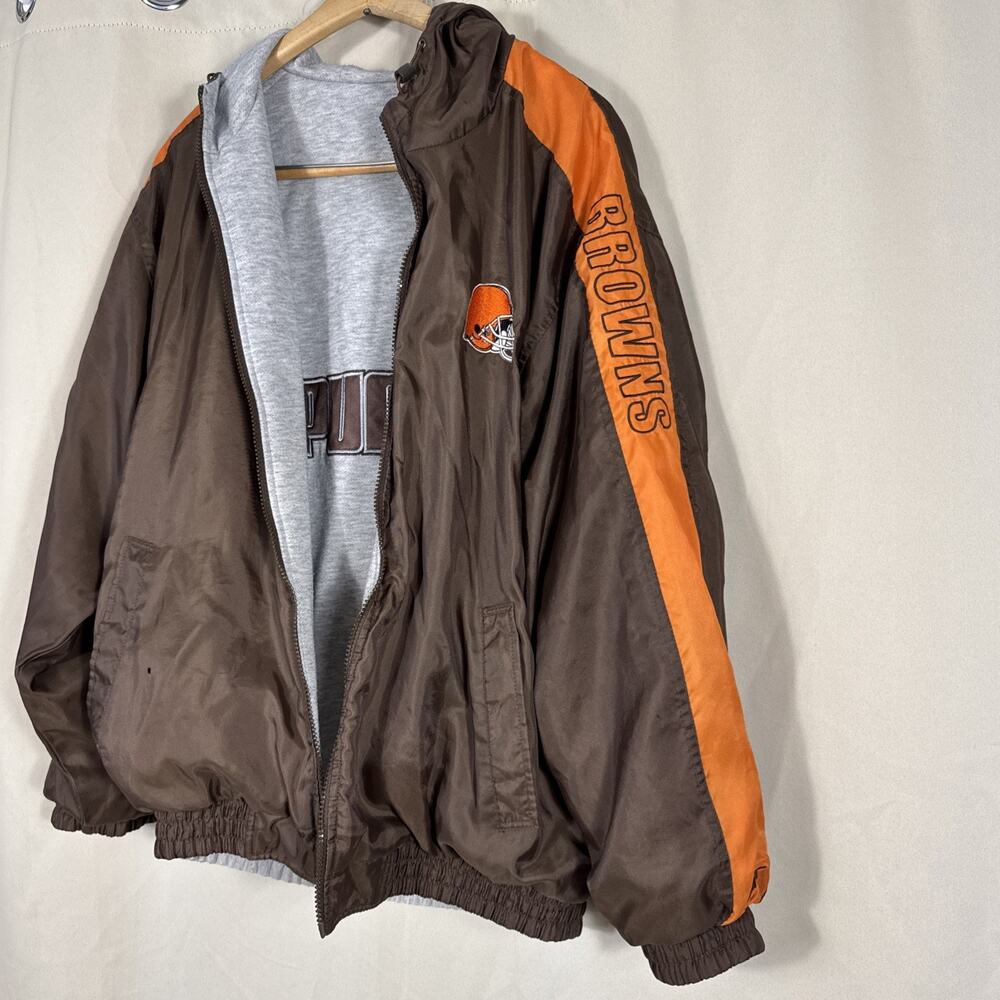 Vintage Y2K PUMA Cleveland Browns Reversible NFL Jacket Hooded 2000s streetwear